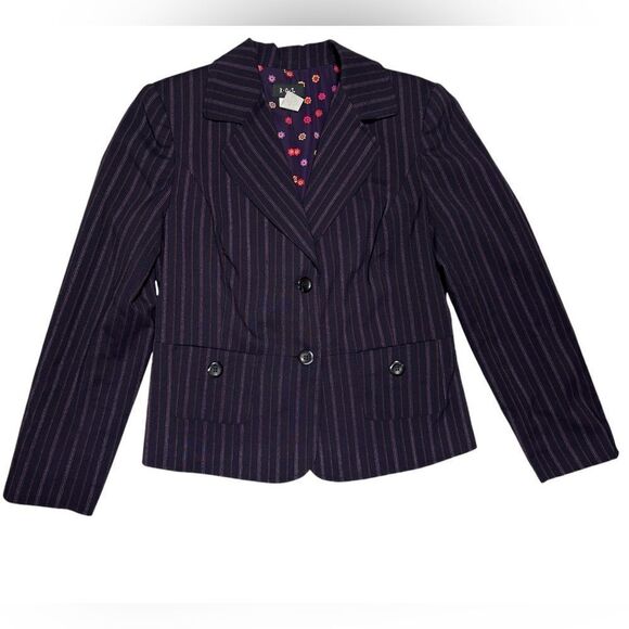 Vintage 90’s R.Q.T Dark Purple Blazer Pinstriped Two Button Blazer with Pockets - Picture 1 of 6